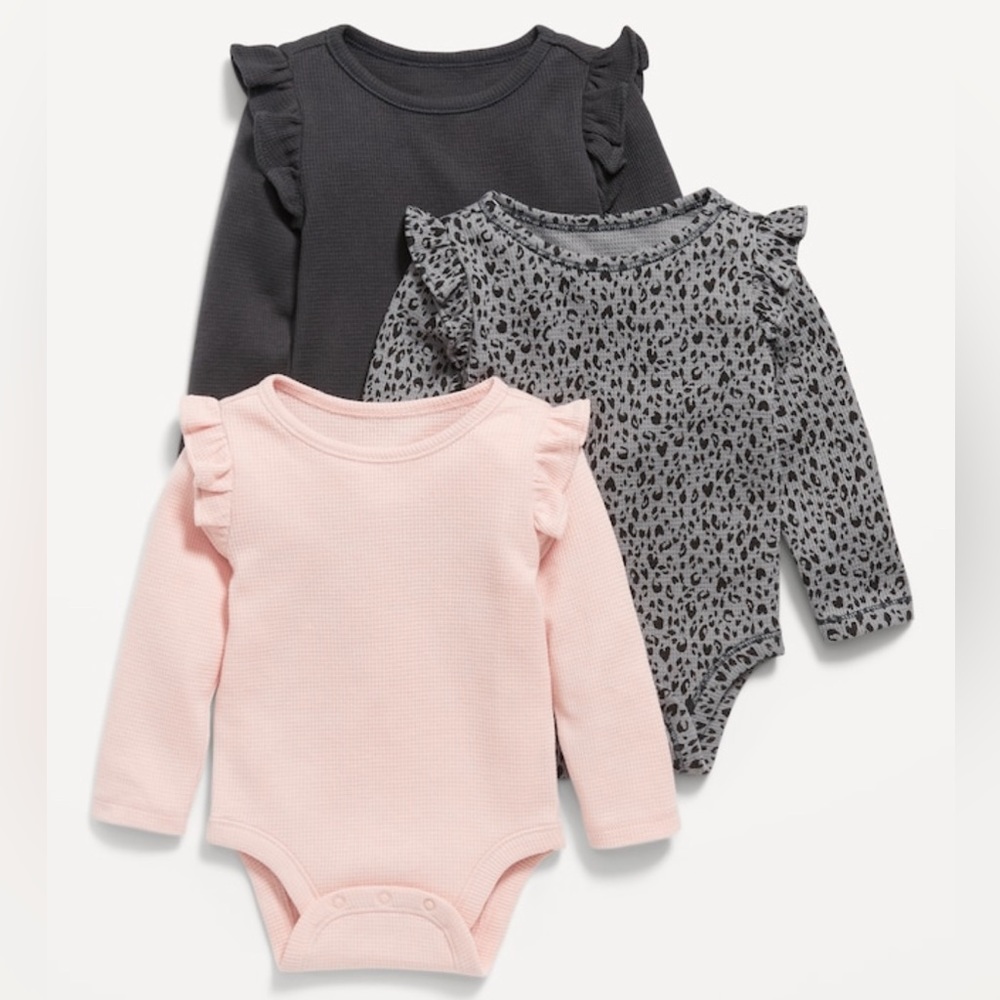 Ruffle trim long sleeve thermal knit bodysuit 3 pack old navy